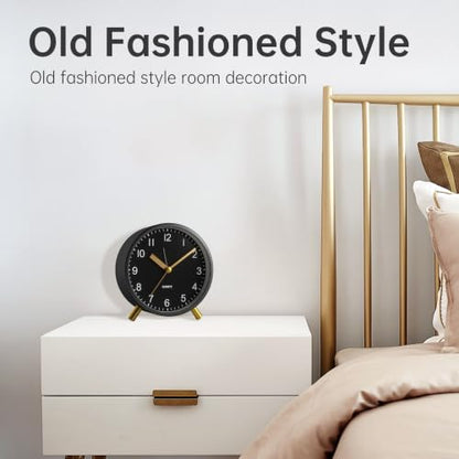 JALL Analog Alarm Clock, 4 inch Super Silent Non Ticking Small Clock with Night Light, Battery Operated, Simple Design, Easy Setting for Office, Bedroom, Bedside, Desk, Teens, Elders, Adult, Black - color: Deep Black