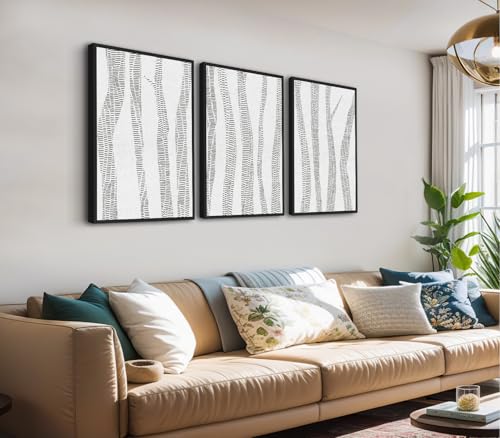 Large Framed Birch Tree Wall Art, Gray Abstract Forest Prints, 16"x24"x3 - color: gray, size: 16" X 24" X 3pcs Framed