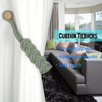 BEL AVENIR Curtain Tiebacks Magnetic 2 Pack Woven Drapery Holdback - color: Silver Grey -2pack