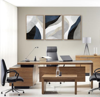 Large Abstract Framed Wall Art, Modern Blue Grey Canvas Pictures, 20"X28"X3 - color: Navy, size: 20" X 28" X 3pieces Framed