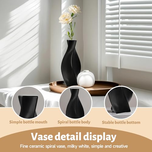 Black Ceramic Vase with Matte Finish – Stylish Watertight Decorative Vase for Fresh or Dried Flowers, Ideal for Home Décor, Table Centerpieces, Weddings, Dining Room, Living Room, or Office