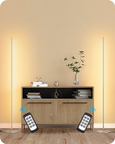 EDISHINE 2 Pack 57.5” Corner Lamp with Remote, Stepless Dimmable & 7 CCT - color: Silver