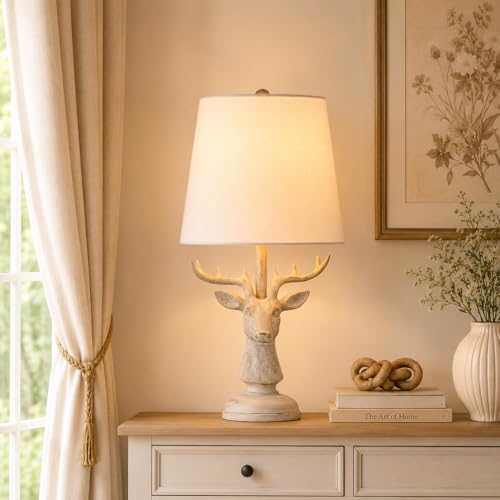 Cabin Lodge Deer Table Lamp.Woodland Animal Lamp for Bedroom or Nursery - color: Deer-Novelty Brown White