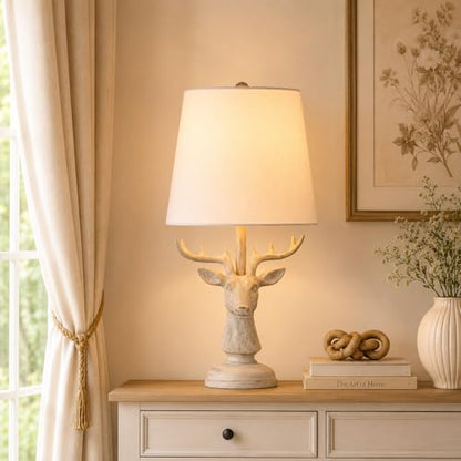 Cabin Lodge Deer Table Lamp.Woodland Animal Lamp for Bedroom or Nursery - color: Deer-Novelty Brown White