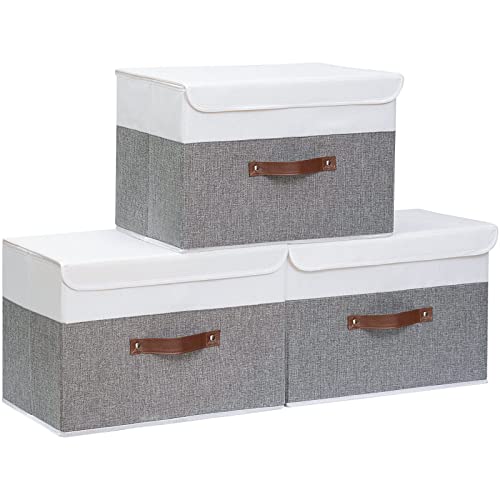 Yawinhe Collapsible Storage Bins,White/Grey,13.0x9.0x7.9in,3-Pack - color: White/Grey, size: M/(3 Pack)