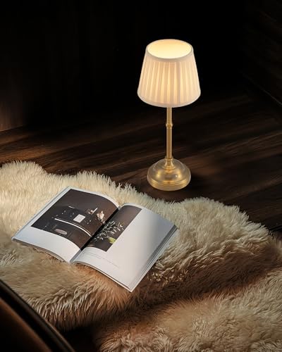 KDG Gold Cordless LED Table Lamps Set of 2, Beige Fabric Shade Desk Lamps - color: Gold + Beige Lampshade (2 Pack)