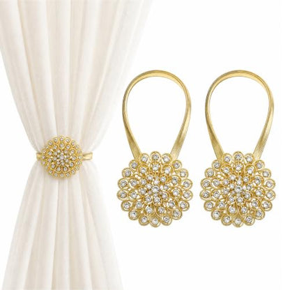 Magnetic Tiebacks for Curtain 2 Pack, Gold Crystal Flower Holdback - color: Gold
