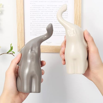 QINJIEJIE Elephant Statue Figurines 14th Ivory for Women - color: Beige & Grey