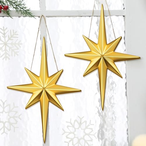 2 Pcs Christmas Hanging Wooden Sign Bethlehem Star Decor - style: Creative