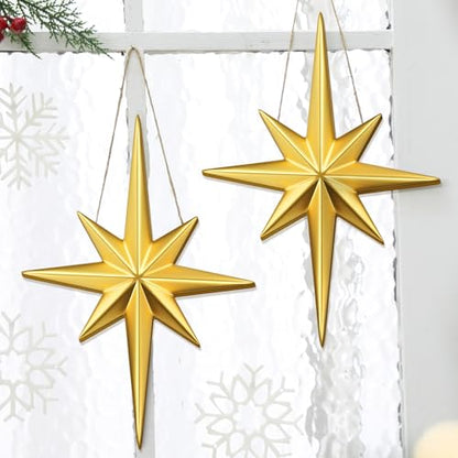 2 Pcs Christmas Hanging Wooden Sign Bethlehem Star Decor - style: Creative