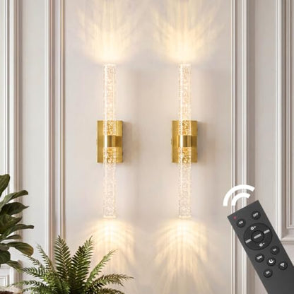 Battery Operated Wall Sconces Set of 2, 20000mAh Rechargeable Wall Light | Remote Control,3000K-6000K Dimmable LED Wireless Sconces,Gold,20.9 Inch - color: Gold, size: 20.9 Inch