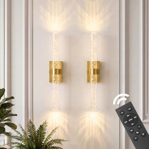 Battery Operated Wall Sconces Set of 2, 20000mAh Rechargeable Wall Light | Remote Control,3000K-6000K Dimmable LED Wireless Sconces,Gold,20.9 Inch - color: Gold, size: 20.9 Inch
