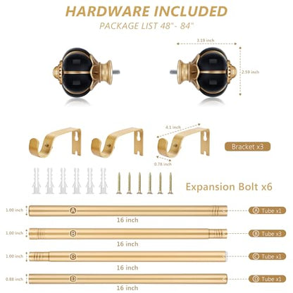 Ceramic Curtain Rods for Windows 48 to 84 Inch 1 Inch Adjustable - color: Gold Black, size: 48"-84"