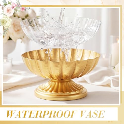 2 Pcs Metal Compote Vase, Floral Centerpiece Bowls, Bright Gold - color: Bright Gold