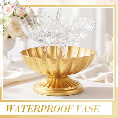 2 Pcs Metal Compote Vase, Floral Centerpiece Bowls, Bright Gold - color: Bright Gold