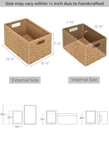 StorageWorks Wicker Storage Baskets for Shelves, Paper Rope Basket, 2-Pack - color: Light Brown (Paper Rope), size: 2x 13"L x 8¼"W x 7"H