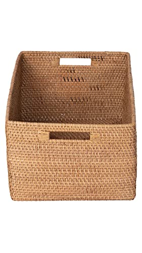 KOUBOO Loma Rectangular Rattan Storage Basket with Handles, Honey Brown - color: Honey-Brown