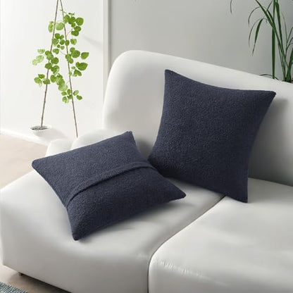 HAUSSY Pack of 2 Boucle Textured Throw Pillow Covers 16x16 Inch, Navy Blue - color: Navy Blue, size: 16" x 16" (Pack of 2)