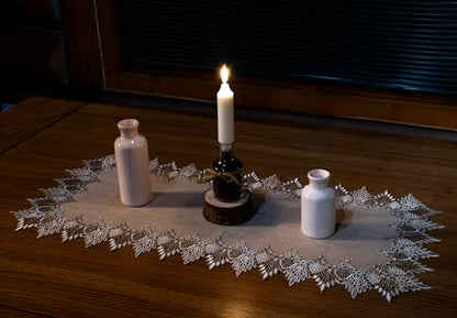 LINENS ART AND THINGS Lace Table Runner Neutral Earth Tones Dresser Scarf Coffee Table Runner Brown Beige (16Wx36L)