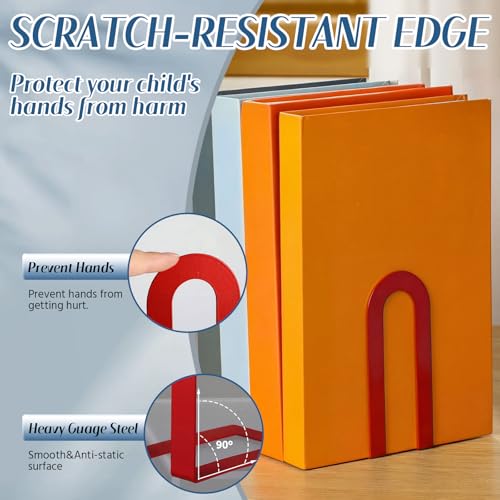 Chunful 6 Pcs Red Metal BookEnds Shelves, 7.5 x 5.75 x 3.5 in - color: Red, size: 7.5*5.75*3.5inch