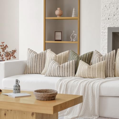 FIOUOVO Striped Linen Lumbar Throw Pillow Covers 12x20 Set of 2, Beige - color: Beige, size: 20" x 12" (Pack of 2)