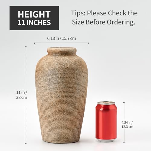 Emotionally Grounded Vase, Vaseking Large Ceramic Rustic Vase, 11 inch Minimalist Decorative Farmhouse Tall Vases for Home Decor, Living Room, Enterway, Table Decoration, Brown - color: Imitation Wood Color
