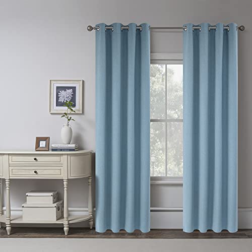 KEQIAOSUOCAI Air Blue 100% Blackout Linen Curtains 100 Inches Long 2 Panels for Bedroom,Modern Farmhouse Full Black Out Room Darkening Thermal Insulated Window Curtain Panels W50 x L100 Inch Length - color: Air Blue, size: 50"W x 100"L (Pack of 2)