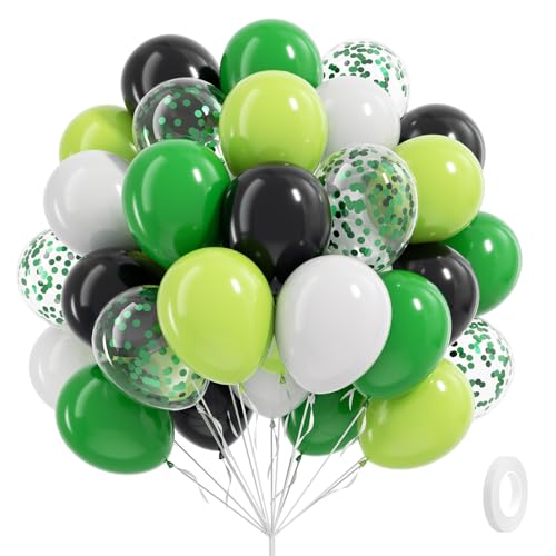 12inch Green and Black Balloons with White Lime Green Confetti Balloons - color: Green Black Red