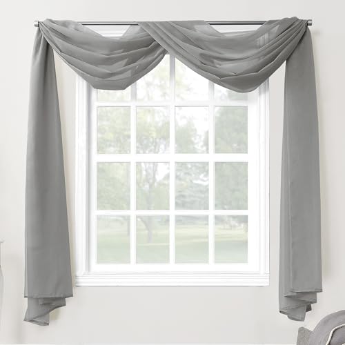 No. 918 53566 Emily Sheer Voile Rod Pocket Curtain Panel, Valance Scarf, Charcoal - color: Charcoal, size: 59"W x 216"L (Pack of 1), style: Emily