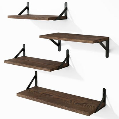 YGEOMER 4 Different Sizes Floating Shelves for Wall, Dark Carbonized Pine - color: Dark Carbonized Brown, size: 16 inches