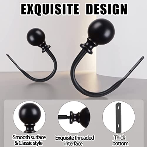 KAMANINA Curtain Holdbacks 2 Pack Wall Mounted with Black Round Finials - color: Black