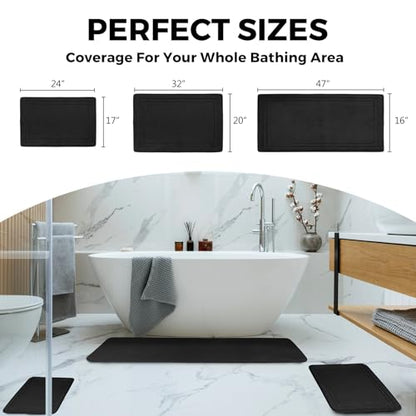 Black Bathroom Rug Set 2 Piece Memory Foam Microfiber Bath Mat - color: Black, size: 17 in x 24 in and 20 in x 32 in