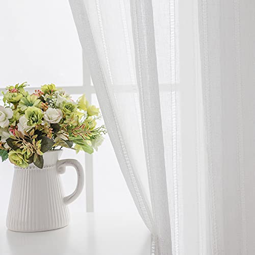 Demetex Semi Sheer Curtains Panel White Striped Lace Window Curtains for Living Room Nursery, Set of 2, 54 x 63 inch Length - color: Striped White, size: 54"W x 63"L (Pack of 2)