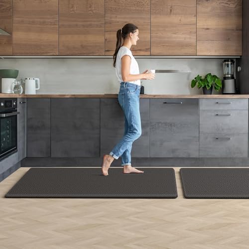 Kitchen Mat 2PCS Kitchen Rugs Cushioned Anti-Fatigue Rug Standing Desk Mat - color: Dark Grey, size: 47"L x 17.3"W x 0.5"Th