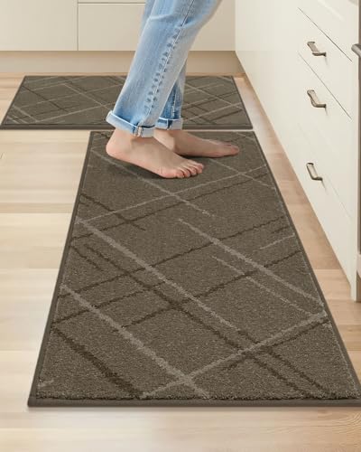 COSY HOMEER Kitchen Rugs,2 PCS Kitchen Mats Non Slip Washable,Brown - color: Brown, size: 24"x36" + 24"x60"