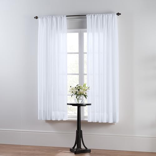SmartSheer Thermoregulating Semi-Sheer Curtains – Energy-Saving Privacy Panels with UV Light Deflection, Heat & Cold Insulation (White, 63L x 59W, Single Panel) - color: White