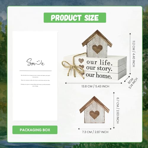 Smile Farmhouse Wooden Tabletop Decor Our Home Our Story Our Famliy Table Centerpiece, Block Sign Tiered Tray Decoration for Kitchen Shelves Desk Mantel - style: Our Story