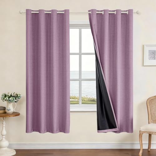Faux Linen 100% Blackout Curtains, 52" W x 72" L (2 Panels) - color: Light Purple, size: 52"W x 72"L (Pack of 2)