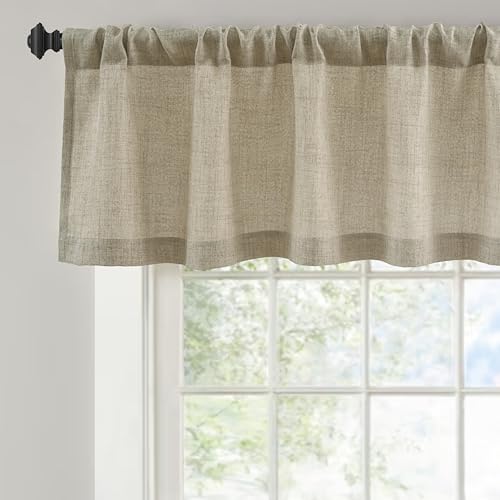 DriftAway Linen Textured Curtain Valances for Windows Light Filtering 3 Inch Rod Pocket Farmhouse Country Rustic Kitchen Valances for Bedroom Living Room Bathroom 14 inch Length Khaki - color: *Khaki, size: 52"W x 14"L (Pack of 1)