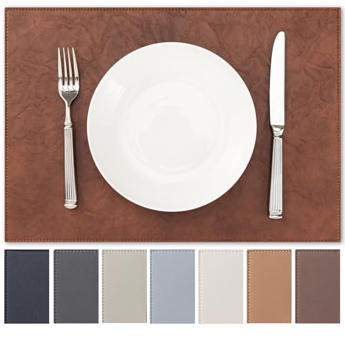 Baroyal Faux Leather Placemats Set of 4 Vinyl Washable Wipeable Table Mats for Kitchen Dining Table Heat Resistant Waterproof Indoor/Outdoor Placemats Non-Slip Easy Clean Place Mats (Reddish Brown) - color: B-reddish Brown