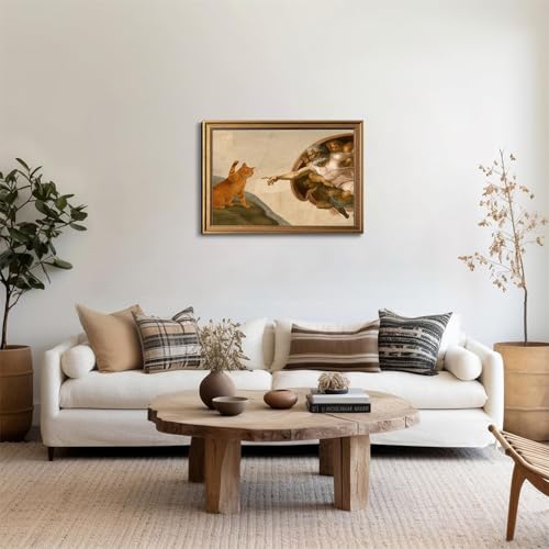 Vintage Gold Framed Cat Wall Art Eclectic Cat and God Canvas Art Prints - color: Cat and God, size: 16"x24"
