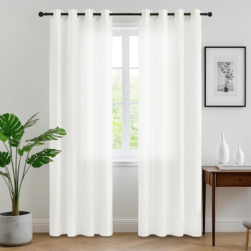 RYB HOME Non See Through White Sheer Curtains 72 inches Long - color: White, size: 52"W x 72"L (Pack of 2)
