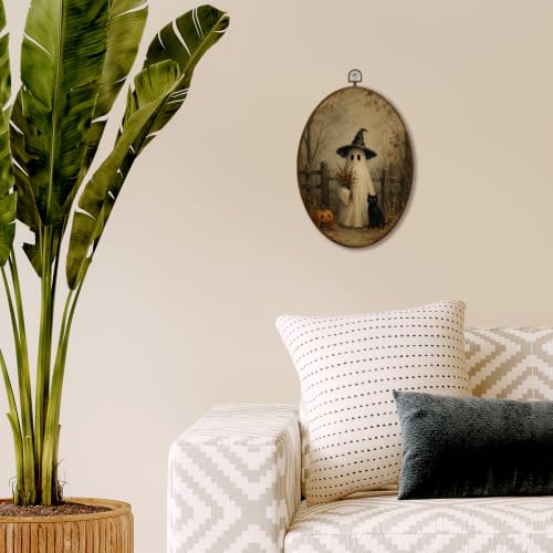 JQF Rustic Fall Halloween Ghost Oval Wall Decor Framed 8.5x11.5 Inch - color: ghost-5