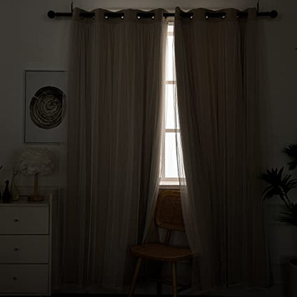 INLINAS Blackout Curtains with Sheer Overlay, Beige, 37x63 Inches - color: Beige, size: 37"W x 63"L (Pack of 2)