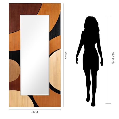 Empire Art Direct Curved Elegance Hand Made Solid Paulownia Wood Beveled Leaner Mirror, Ready to Hang, Living Room, Bedroom & Office, 78.8"x39.4"x1.6" - style: Curved Elegance