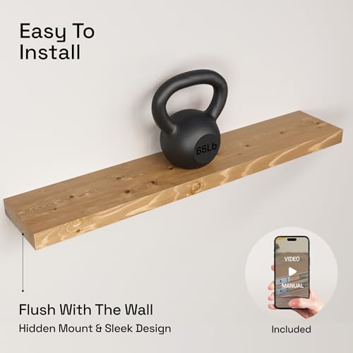 Natural Wood Floating Shelves for Wall 36 Inches Long, Oak Wooden Shelf - color: Gold Oak, size: 36 Inch