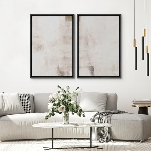 SIGNWIN Framed Canvas Print Wall Art Set Neutral Abstract Soft Beige and White Illustrations Modern Art Minimal Relax/Calm for Living Room, Bedroom, Office - 16"x24"x2 Black - color: A26-2503-pai04, size: 16"x24"x2 Panels Black