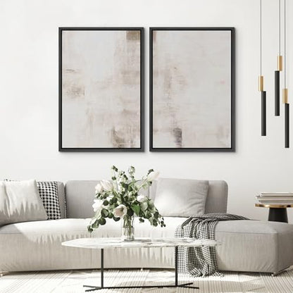 SIGNWIN Framed Canvas Print Wall Art Set Neutral Abstract Soft Beige and White Illustrations Modern Art Minimal Relax/Calm for Living Room, Bedroom, Office - 16"x24"x2 Black - color: A26-2503-pai04, size: 16"x24"x2 Panels Black