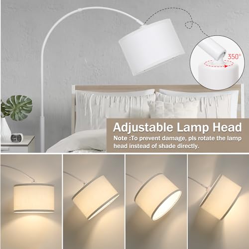 Dimmable Arc Floor Lamp，Standing Lamp with White Adjustable Hanging Shade - color: White