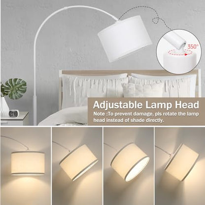 Dimmable Arc Floor Lamp，Standing Lamp with White Adjustable Hanging Shade - color: White